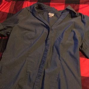 Blue low cut button up shirt